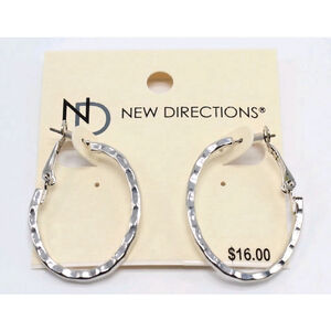 New Directions Women's Oblong Silver Hoop Earrings